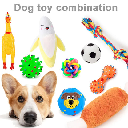 4 Pcs Dog Toys Pet Ball Bone Rope Squeaky Plush Toys Kit Puppy Lnteractive Molar Chewing Toy for Small Large Dogs Pug Supplies